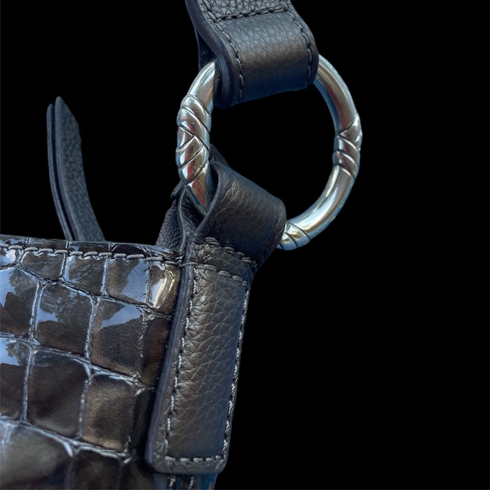 BRIGHTON Croc Embossed Brown Patent Leather Hobo Shoulder Bag - Picture 4 of 10